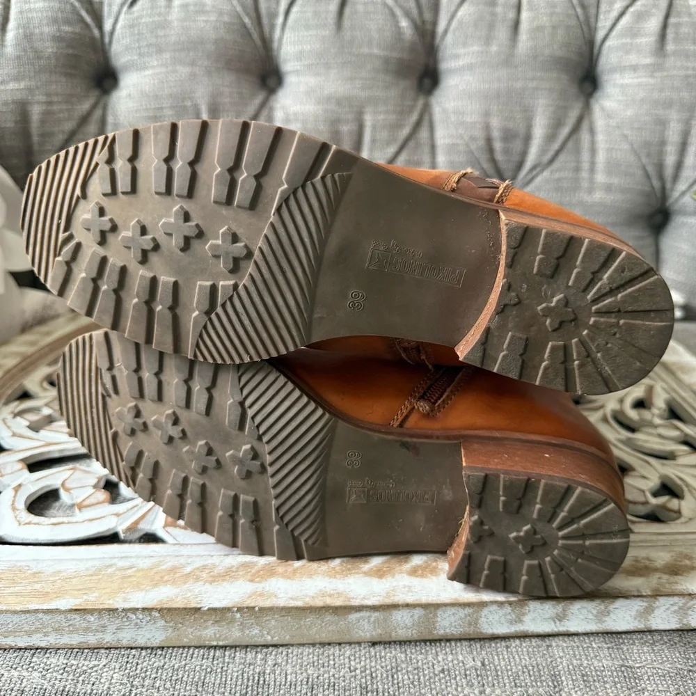 Pikolinos Tan Leather Tall Riding Boots Women’s 39 8.5 Braided Detail Zip Up - Picture 12 of 16